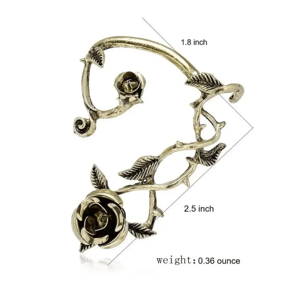 Rose Flower Leaf Design Stainless Steel Ear Wrap Jacket Hugger Crawler